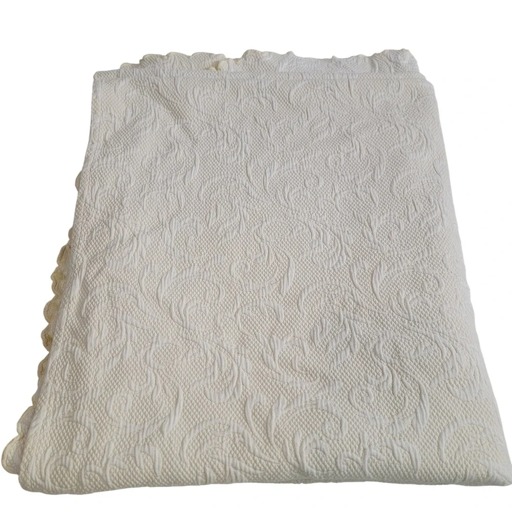 VTG Peacock Alley Bedspread Full‎ Matelasse White Yellow Portugal 100% Cotton